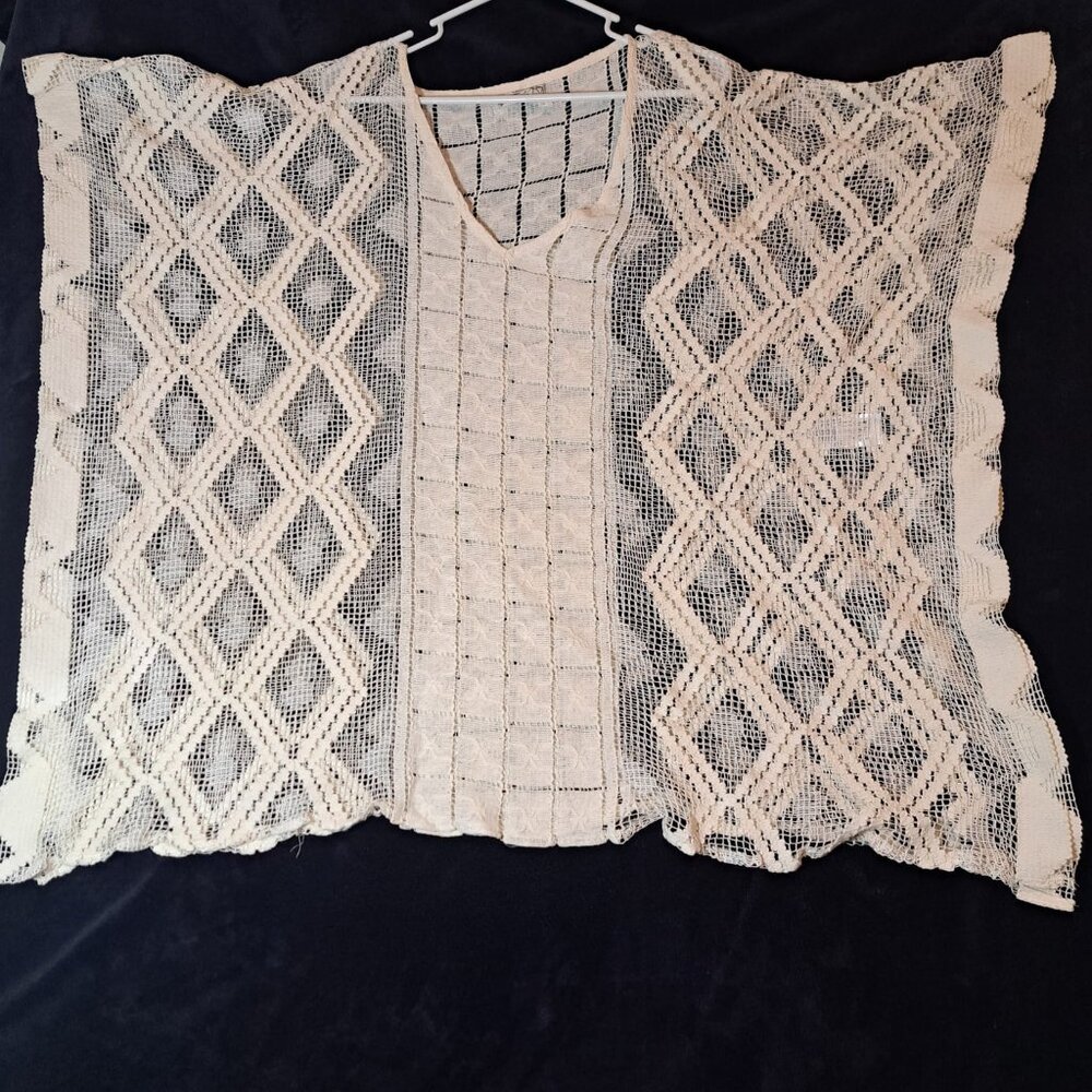 Free People Womens Crocheted Short Sleeve Sweater White One Size NEW